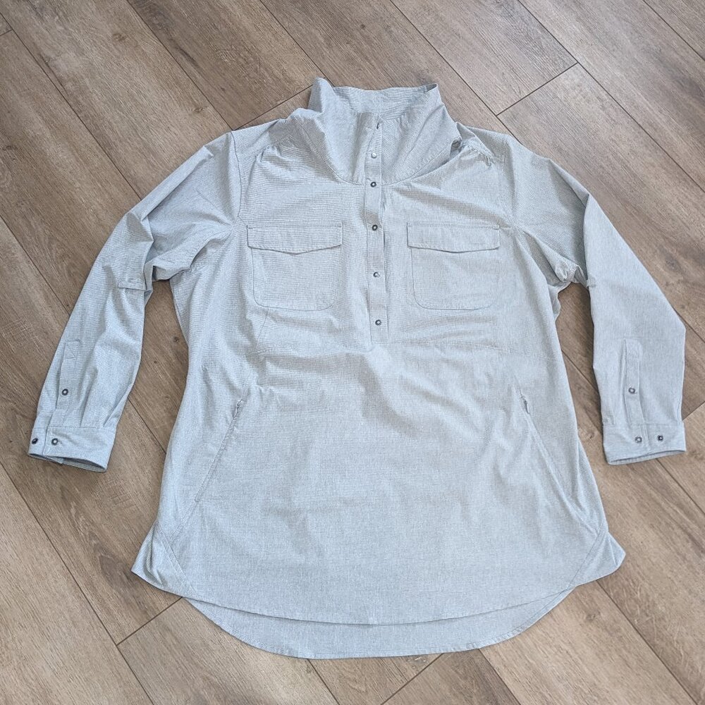 Duluth Trading Pullover Women's 1X Long Sleeve Jacket 1/2 Snap Vented Long Gray